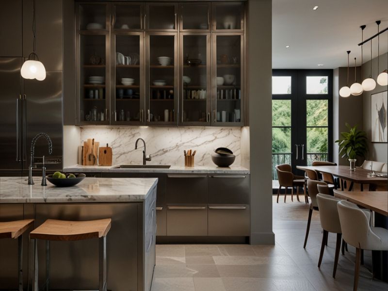 Tủ bếp inox cánh kính