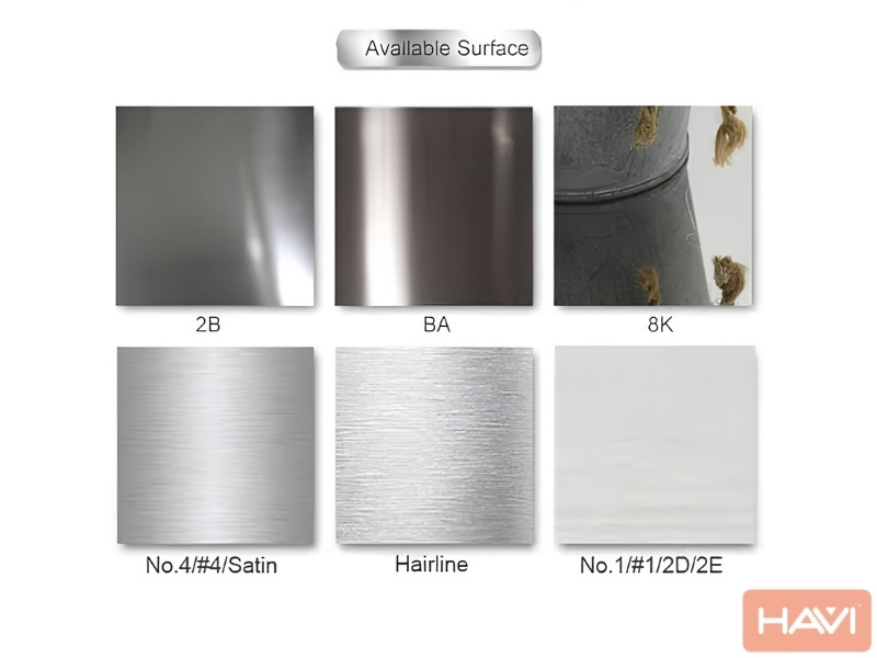Chọn Inox Ngành Thực Phẩm: Mác, Bề Mặt & Chuẩn HACCP 3 Các dạng hoàn thiện bề mặt tiêu chuẩn 2B, BA và No.4 phục vụ tiêu chuẩn vệ sinh dễ làm sạch trong nhà máy F&B