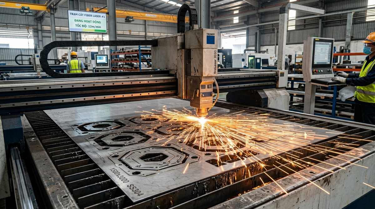 Gia công cắt laser CNC chính xác từ phôi tấm inox khổ lớn 1500x3000mm tại xưởng HaVi