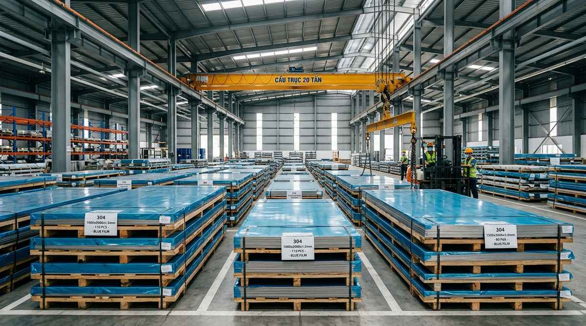 Tổng kho lưu trữ các khổ tấm inox tiêu chuẩn 1000x2000, 1219x2438, 1500x3000 tại HaVi