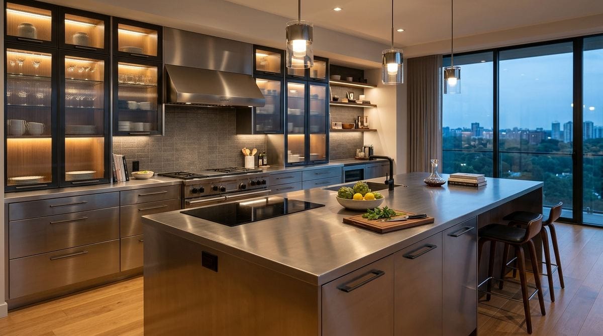 Tủ Bếp Inox Cánh Kính Nội Thất Cao Cấp HaVi tủ bếp inox cánh kính sang trọng gia công từ inox làm nội thất 304