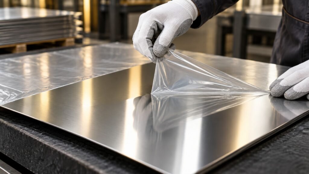 Film Bảo Vệ Tấm Inox: Khi Nào Bóc & Cách Tẩy Sạch Keo 1 Hướng dẫn bóc màng film bảo vệ tấm inox đúng kỹ thuật chống trầy xước