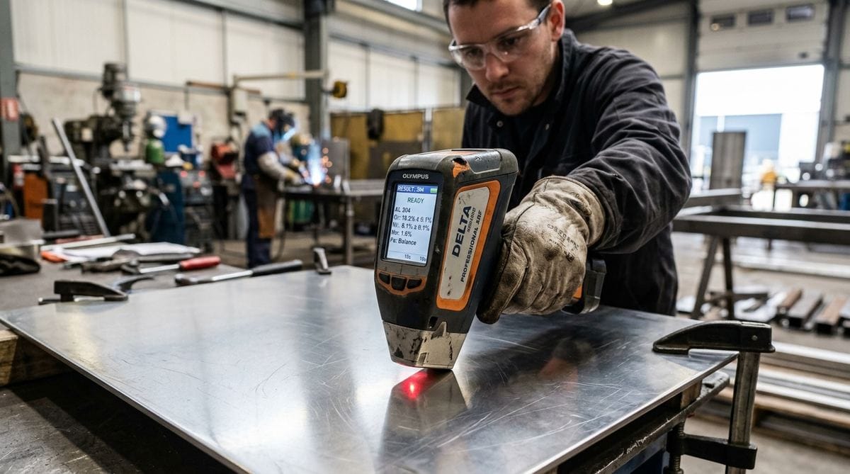 Kiểm tra mác inox bằng máy XRF PMI analyzer Kiểm tra thành phần hóa học tấm inox bằng súng bắn quang phổ huỳnh quang XRF PMI đối chiếu CO CQ - Inox Havi