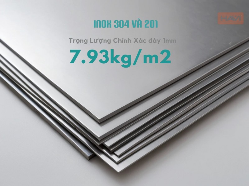 Trọng Lượng 1m² Inox 304 và 201 nặng bao nhiêu