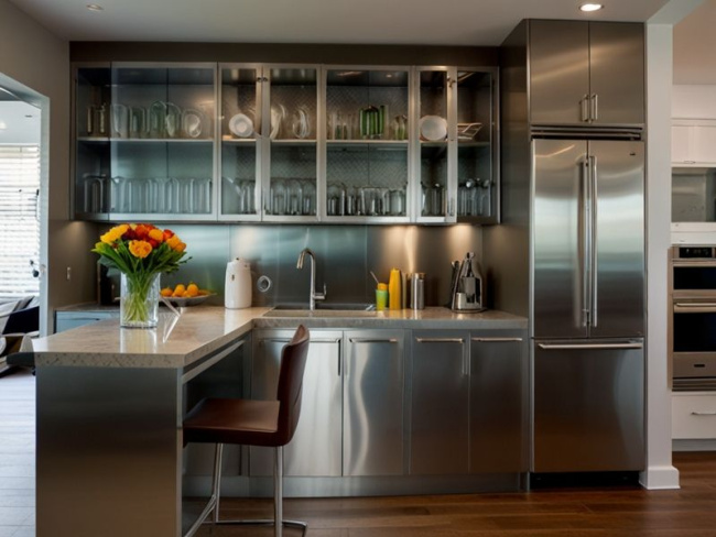Tủ bếp inox cánh kính